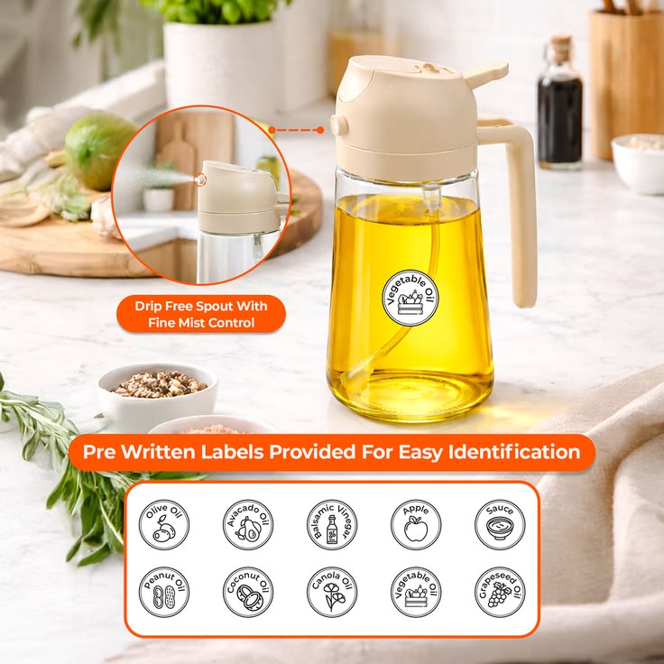 Sprayable and Pourable Oil Dispenser Bottle