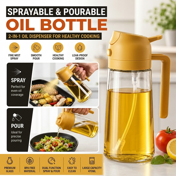 Sprayable and Pourable Oil Dispenser Bottle