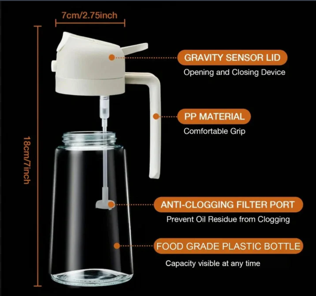 Sprayable and Pourable Oil Dispenser Bottle