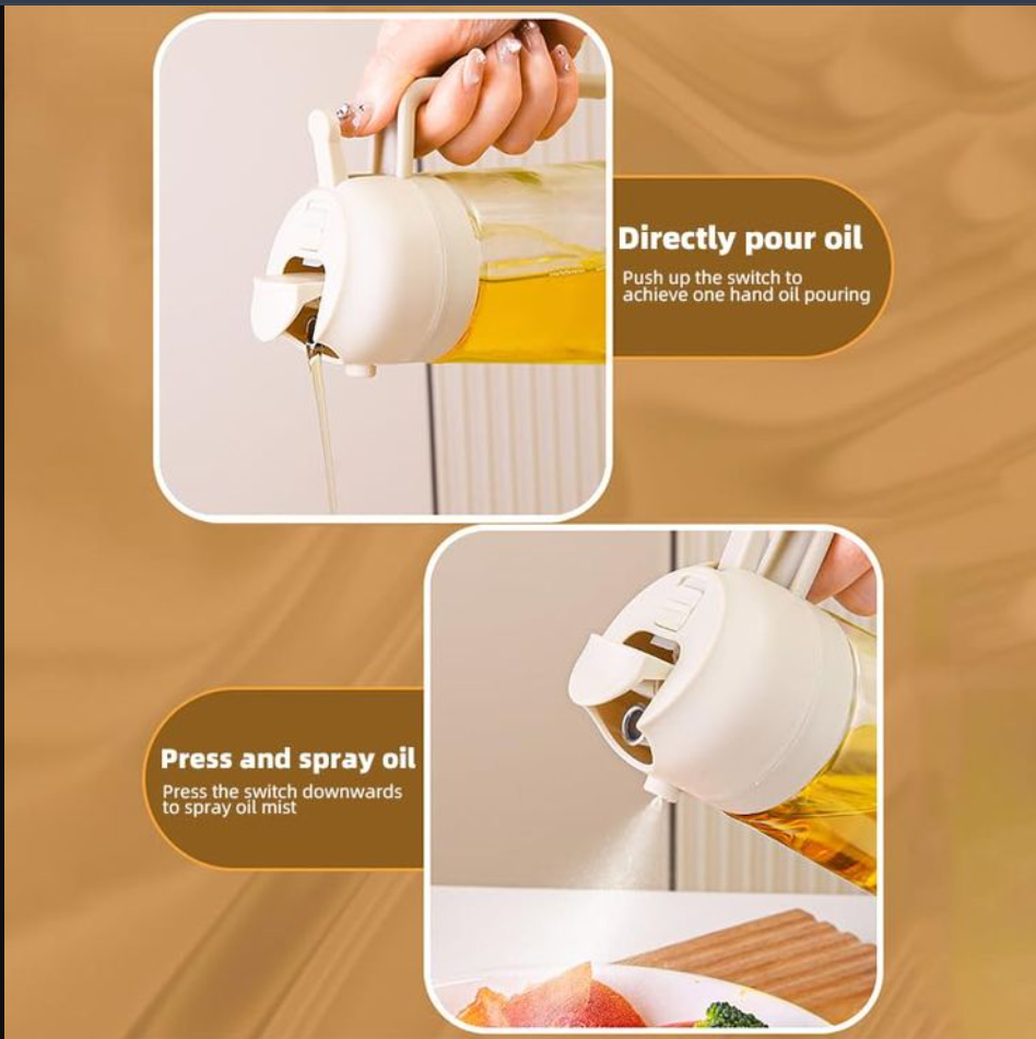 Sprayable and Pourable Oil Dispenser Bottle